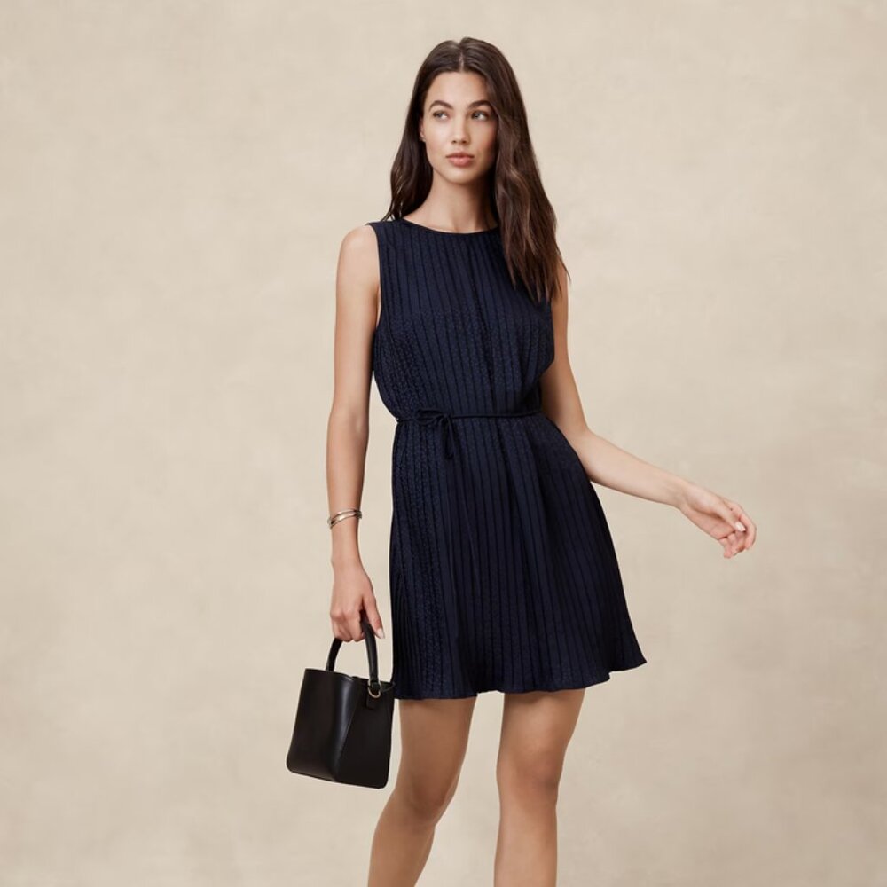 NWT Banana Republic Factory Jacquard Pleated Mini Dress - Navy XL